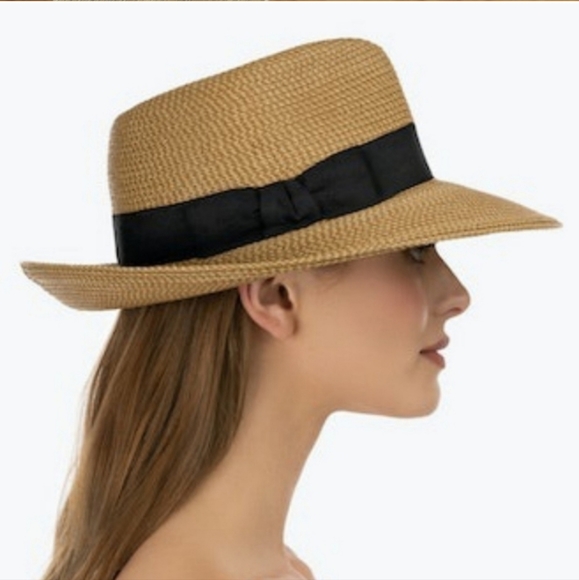 NWOT Eric Javits Phoenix Fedora Hat Natural Black UPF 50+ Sun Protection - Picture 7 of 15
